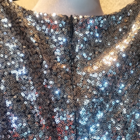 XTaren Silver Sequin Front Slit Maxi Holiday Sparkle Dress Size Small - Picture 7 of 11